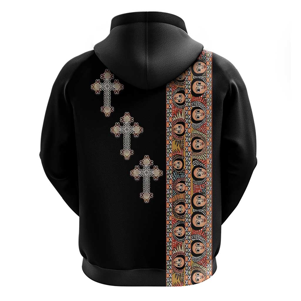 Ethiopia Angels Tilet With Cross Zip Hoodie Black Color