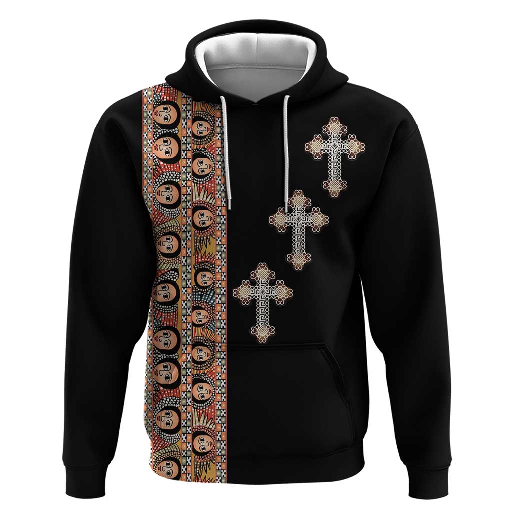 Ethiopia Angels Tilet With Cross Zip Hoodie Black Color