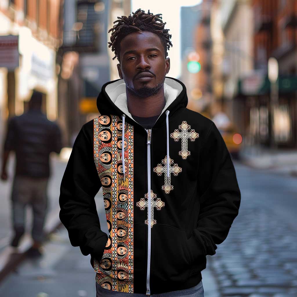 Ethiopia Angels Tilet With Cross Zip Hoodie Black Color
