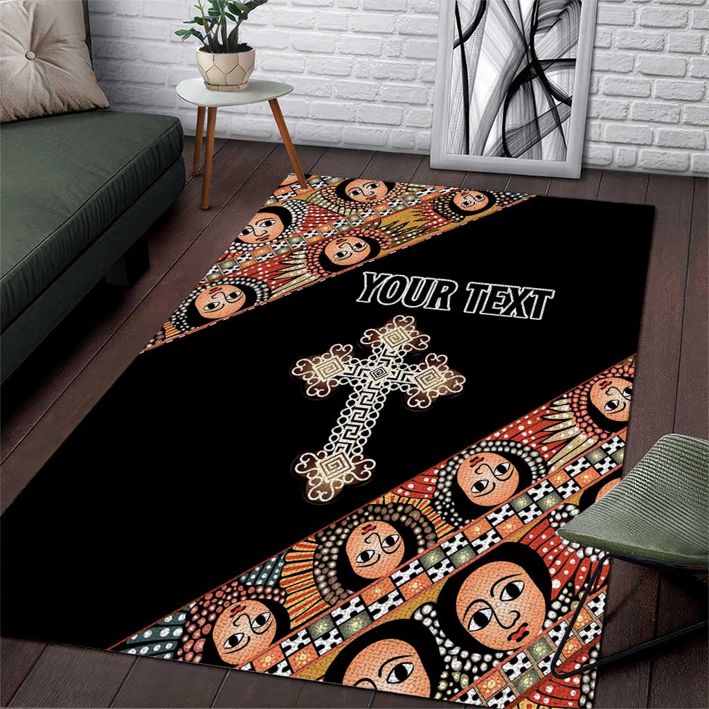 Personalized Ethiopia Area Rug Ethiopian Orthodox Church Angel Black Color