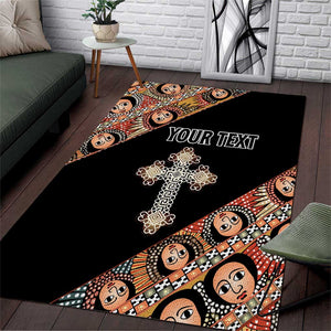 Personalized Ethiopia Area Rug Ethiopian Orthodox Church Angel Black Color