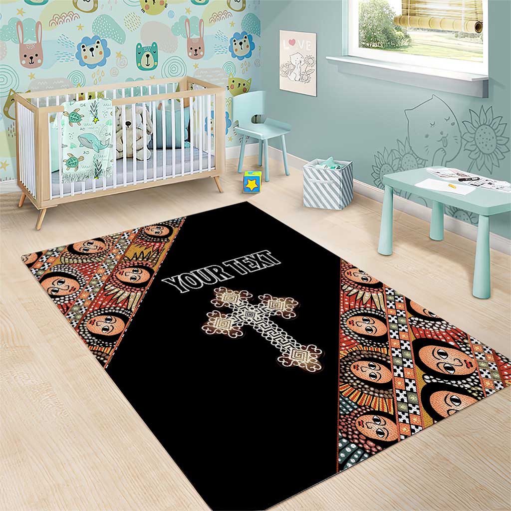 Personalized Ethiopia Area Rug Ethiopian Orthodox Church Angel Black Color