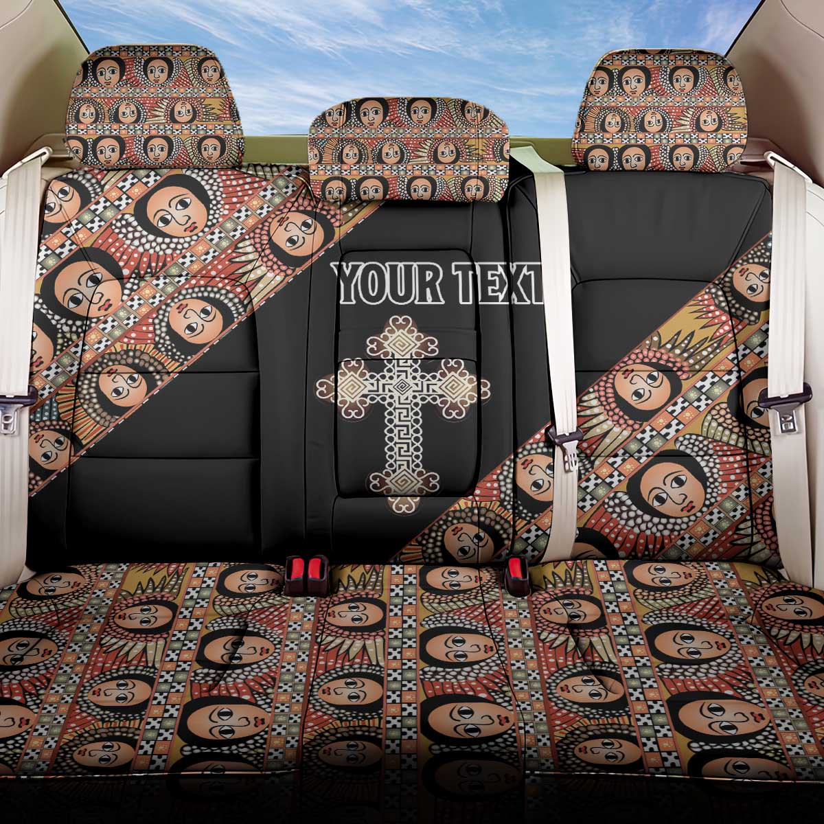 Personalized Ethiopia Back Car Seat Cover Ethiopian Orthodox Church Angel Black Color