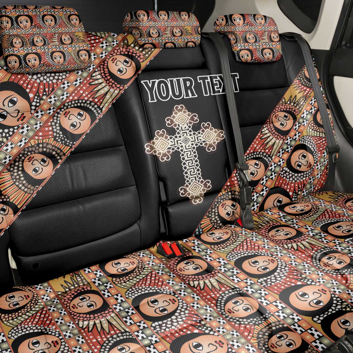 Personalized Ethiopia Back Car Seat Cover Ethiopian Orthodox Church Angel Black Color