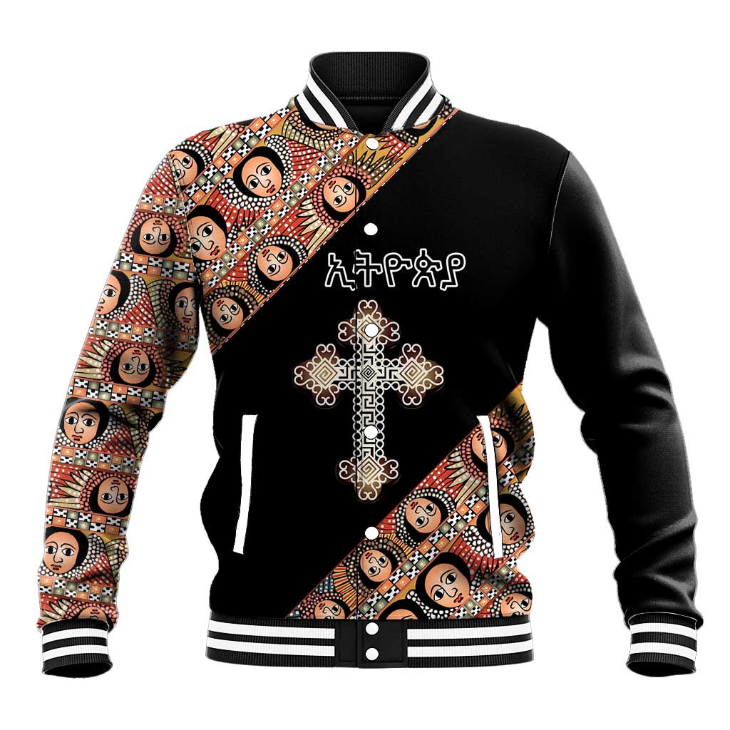 Personalized Ethiopia Baseball Jacket Ethiopian Orthodox Church Angel Black Color