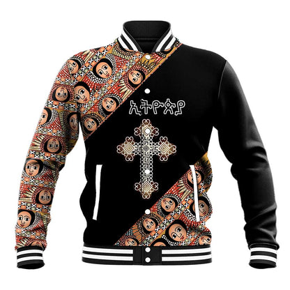 Personalized Ethiopia Baseball Jacket Ethiopian Orthodox Church Angel Black Color