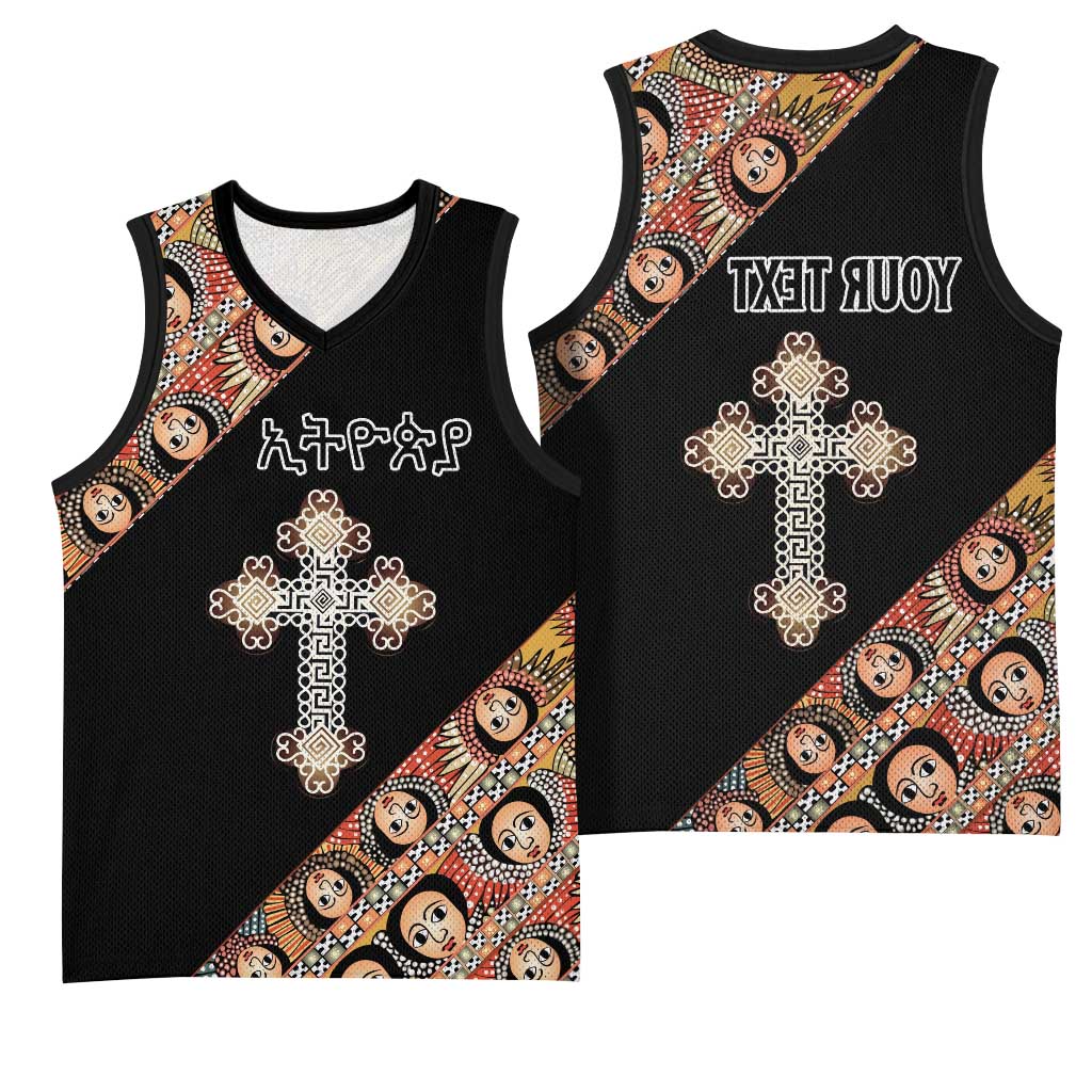 Personalized Ethiopia Basketball Jersey Ethiopian Orthodox Church Angel Black Color - African Pride