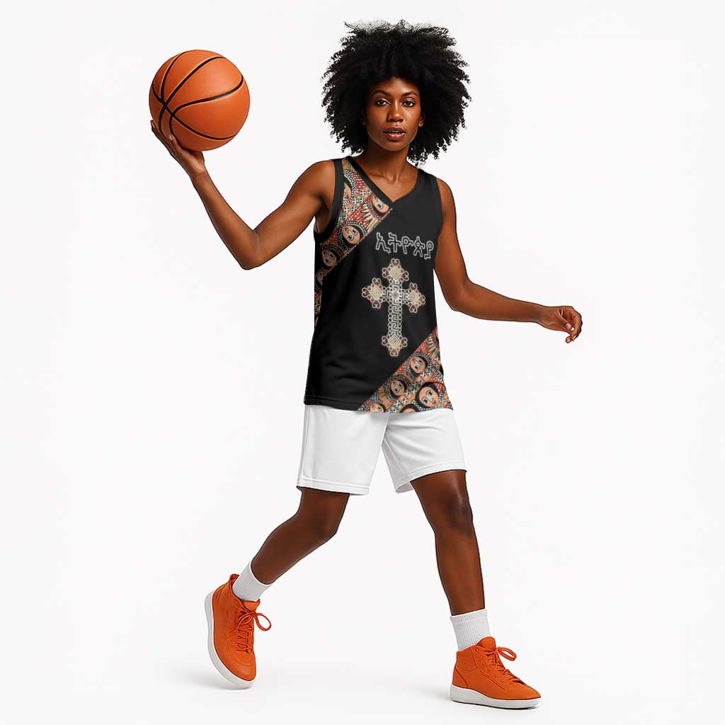 Personalized Ethiopia Basketball Jersey Ethiopian Orthodox Church Angel Black Color - African Pride