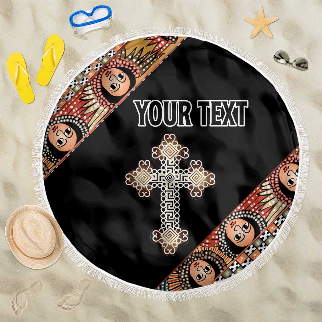 Personalized Ethiopia Beach Blanket Ethiopian Orthodox Church Angel Black Color