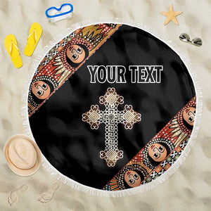 Personalized Ethiopia Beach Blanket Ethiopian Orthodox Church Angel Black Color