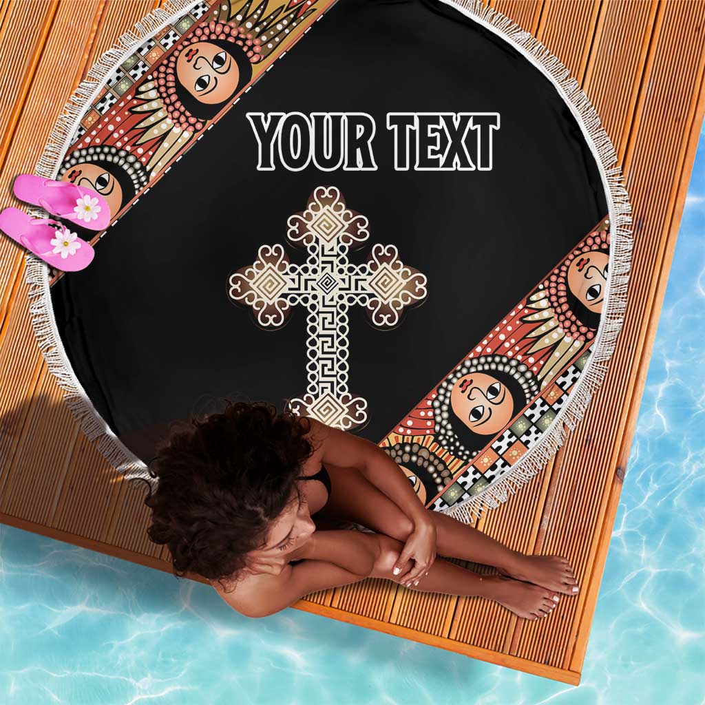 Personalized Ethiopia Beach Blanket Ethiopian Orthodox Church Angel Black Color