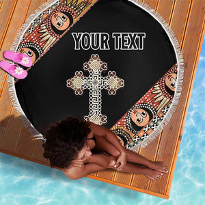 Personalized Ethiopia Beach Blanket Ethiopian Orthodox Church Angel Black Color
