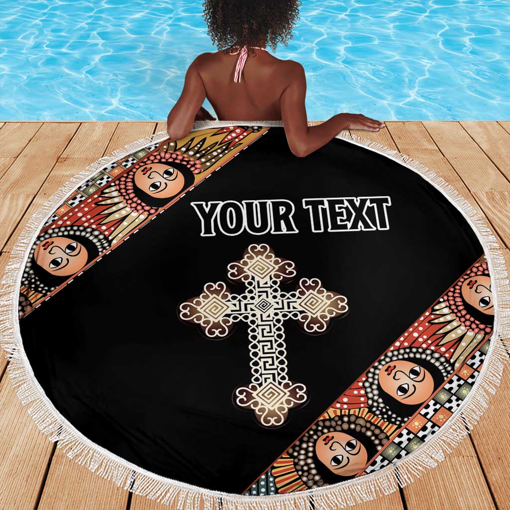Personalized Ethiopia Beach Blanket Ethiopian Orthodox Church Angel Black Color
