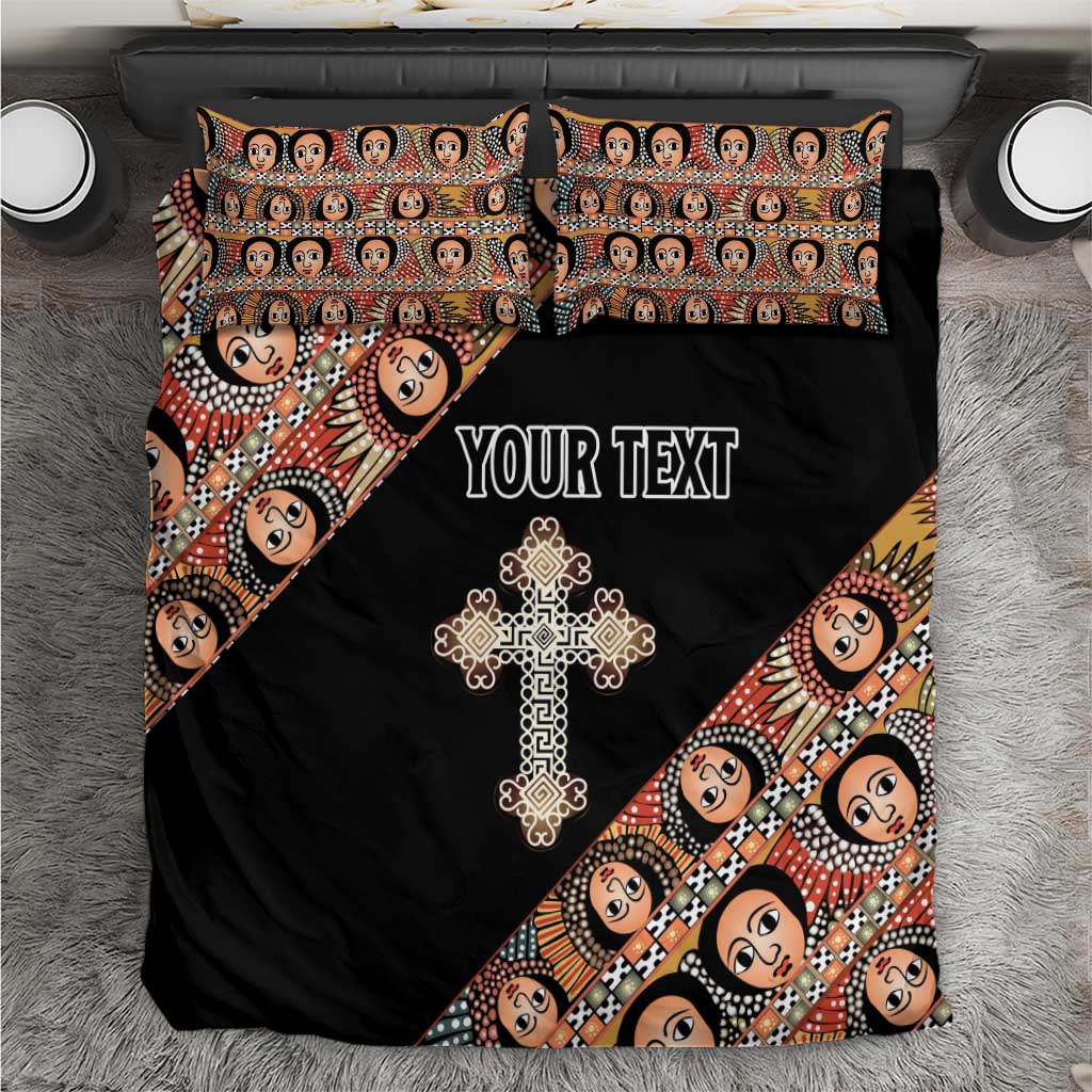 Personalized Ethiopia Bedding Set Ethiopian Orthodox Church Angel Black Color
