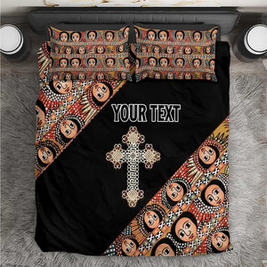 Personalized Ethiopia Bedding Set Ethiopian Orthodox Church Angel Black Color