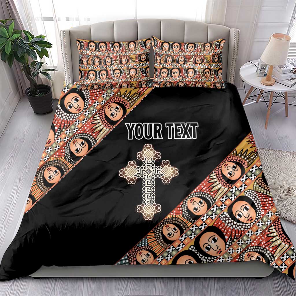 Personalized Ethiopia Bedding Set Ethiopian Orthodox Church Angel Black Color