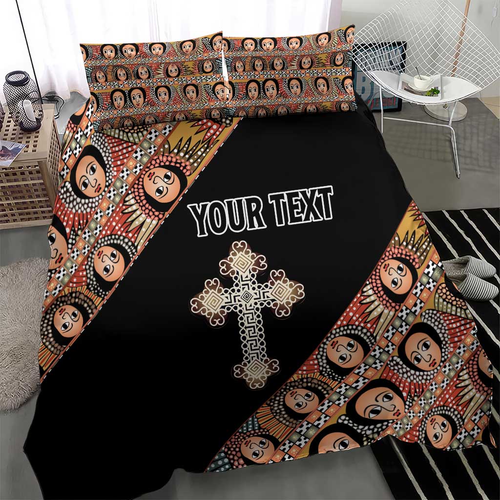 Personalized Ethiopia Bedding Set Ethiopian Orthodox Church Angel Black Color