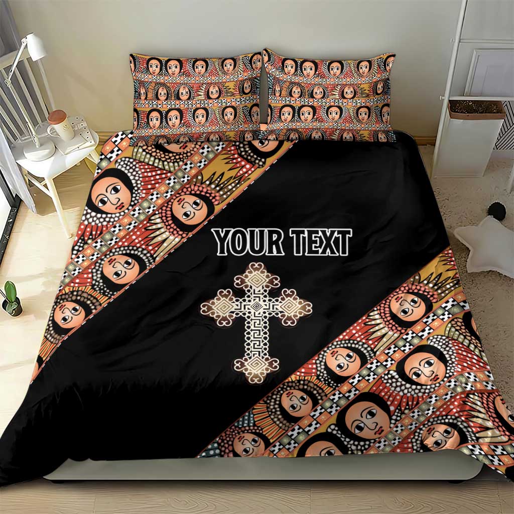 Personalized Ethiopia Bedding Set Ethiopian Orthodox Church Angel Black Color