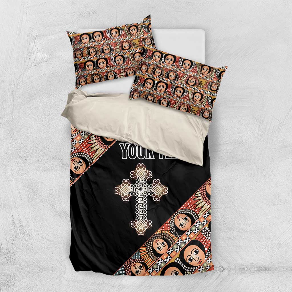 Personalized Ethiopia Bedding Set Ethiopian Orthodox Church Angel Black Color