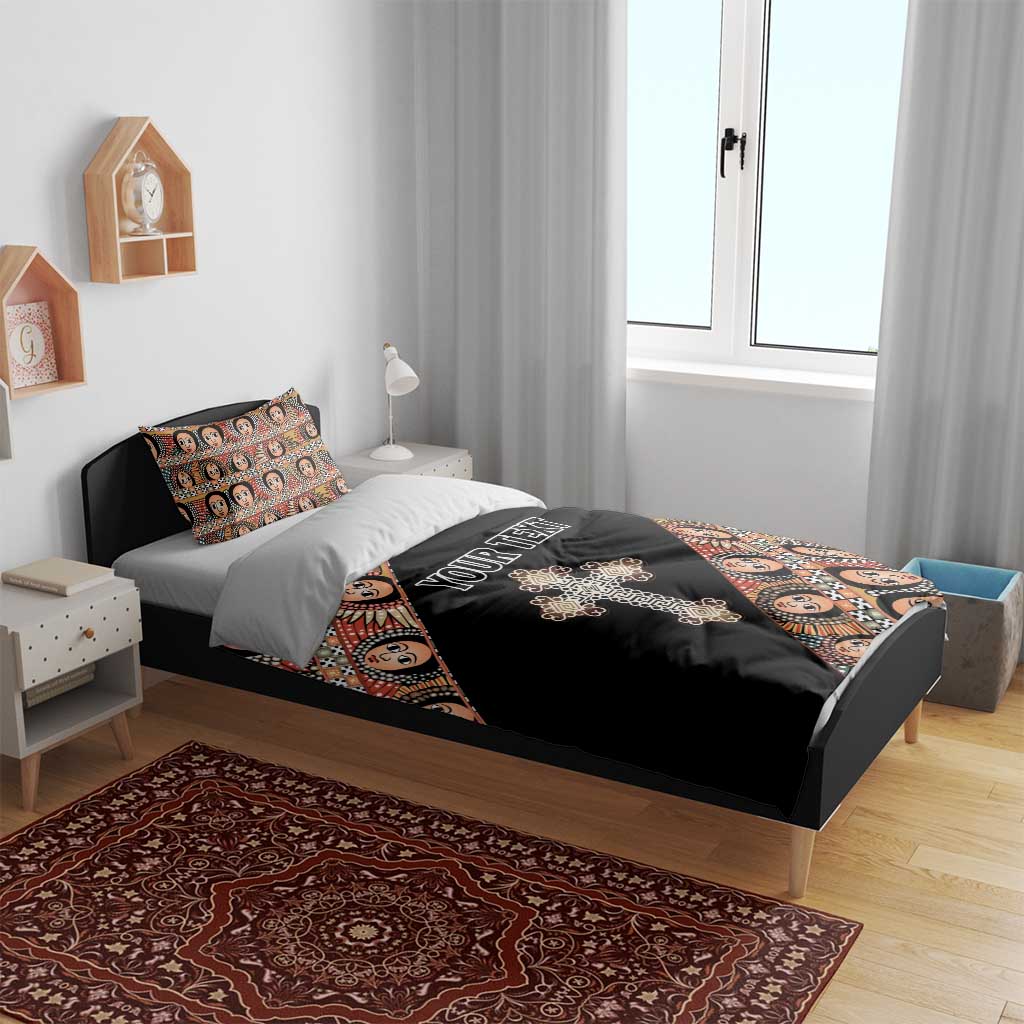 Personalized Ethiopia Bedding Set Ethiopian Orthodox Church Angel Black Color