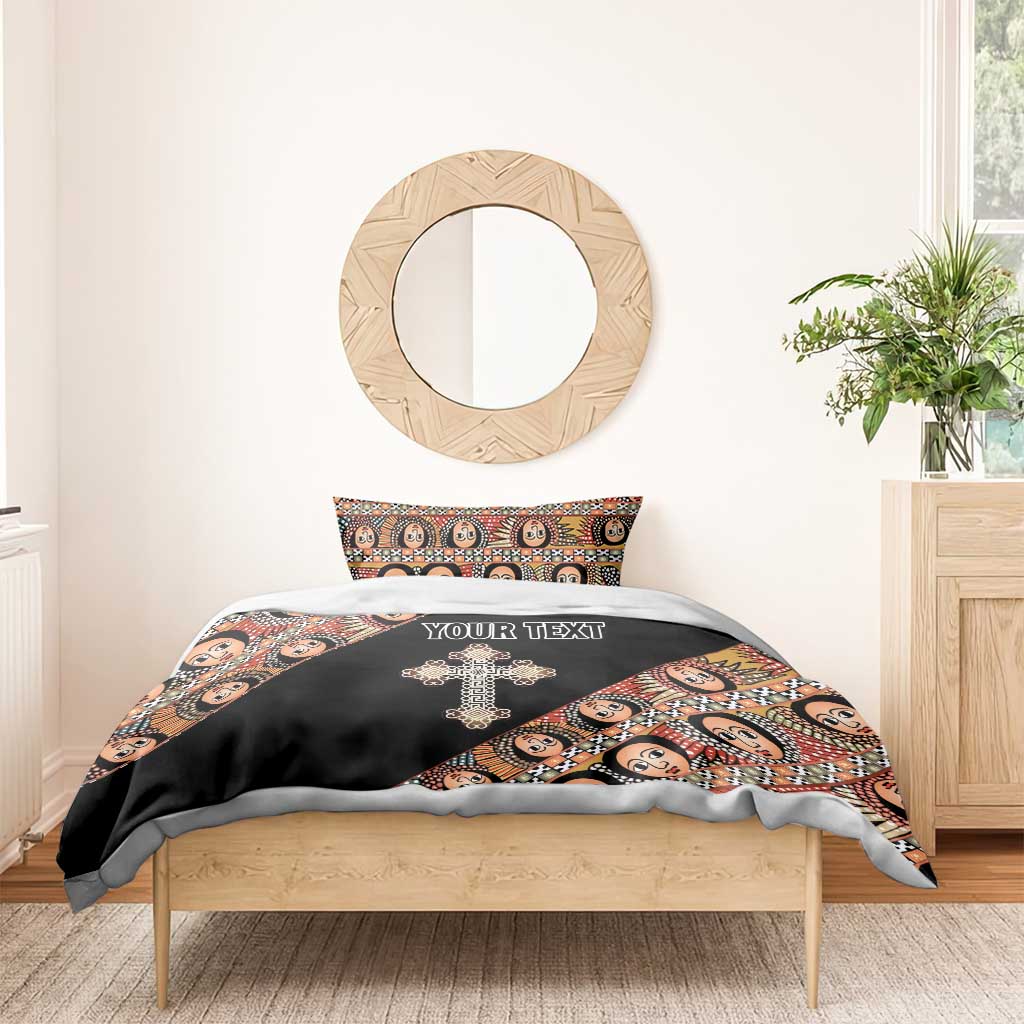 Personalized Ethiopia Bedding Set Ethiopian Orthodox Church Angel Black Color