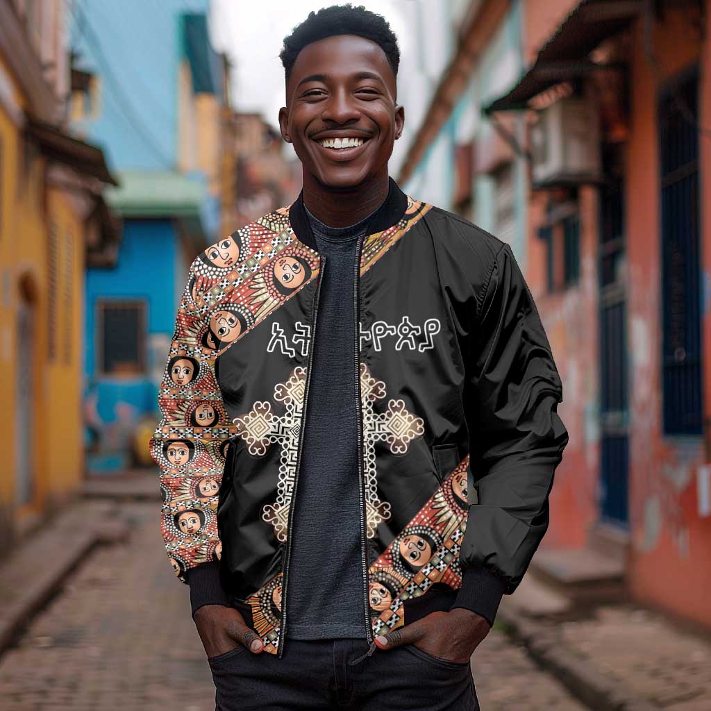Personalized Ethiopia Bomber Jacket Ethiopian Orthodox Church Angel Black Color