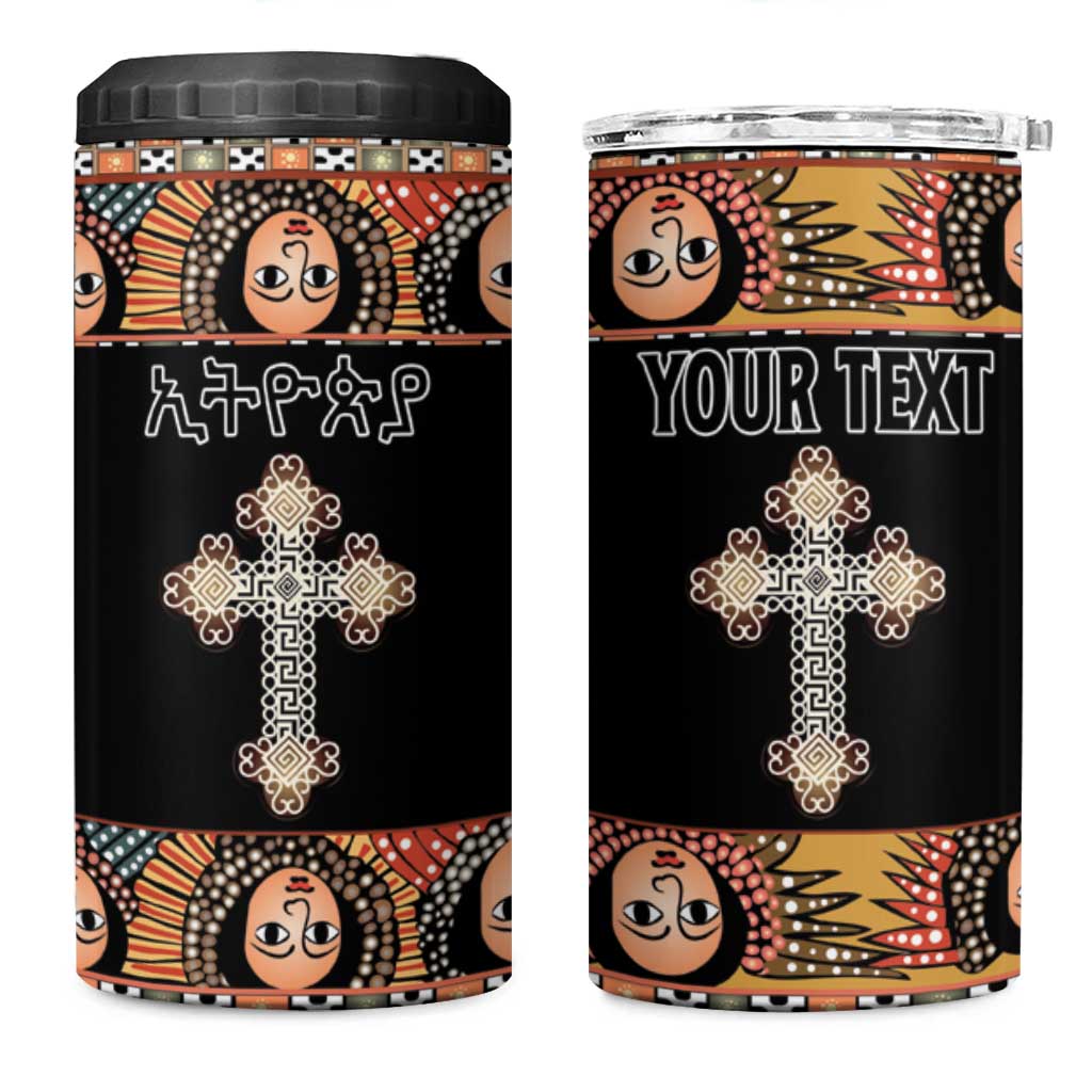 Personalized Ethiopia 4 in 1 Can Cooler Tumbler Ethiopian Orthodox Church Angel Black Color