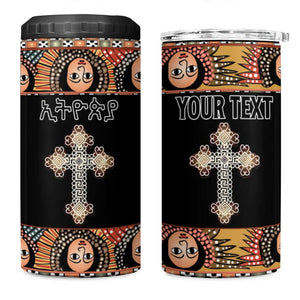 Personalized Ethiopia 4 in 1 Can Cooler Tumbler Ethiopian Orthodox Church Angel Black Color