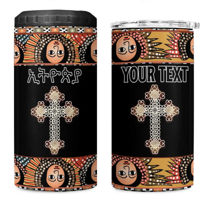 Personalized Ethiopia 4 in 1 Can Cooler Tumbler Ethiopian Orthodox Church Angel Black Color