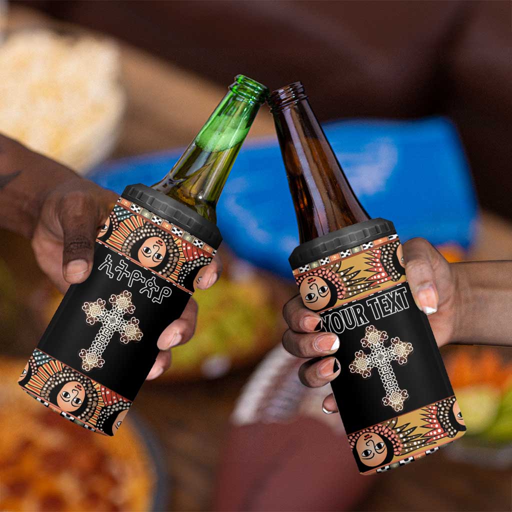 Personalized Ethiopia 4 in 1 Can Cooler Tumbler Ethiopian Orthodox Church Angel Black Color