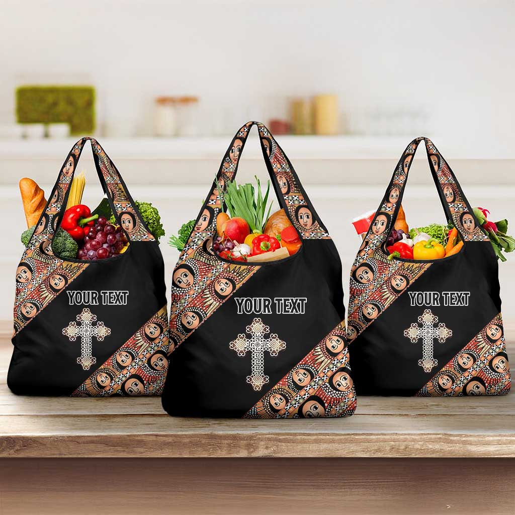 Personalized Ethiopia Grocery Bag Ethiopian Orthodox Church Angel Black Color