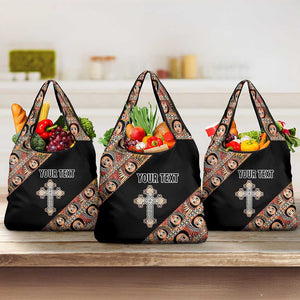 Personalized Ethiopia Grocery Bag Ethiopian Orthodox Church Angel Black Color