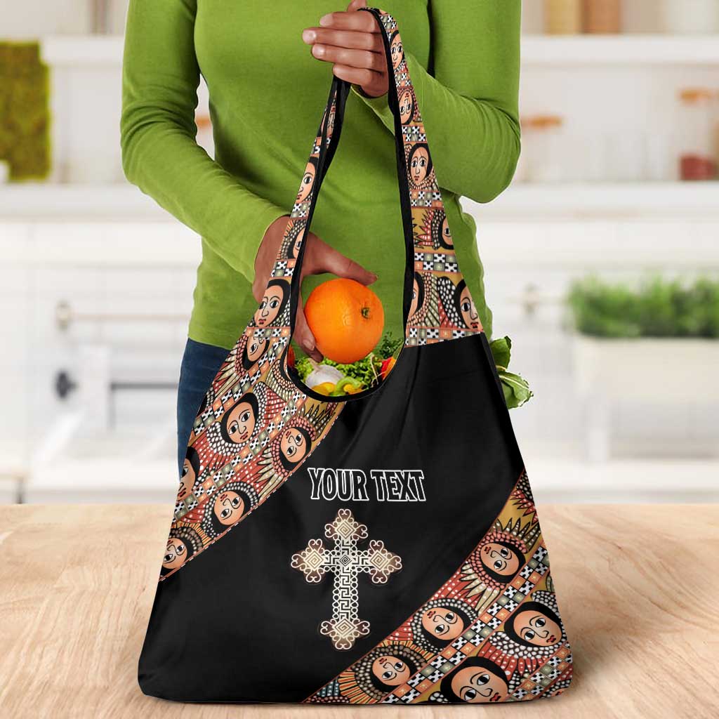 Personalized Ethiopia Grocery Bag Ethiopian Orthodox Church Angel Black Color