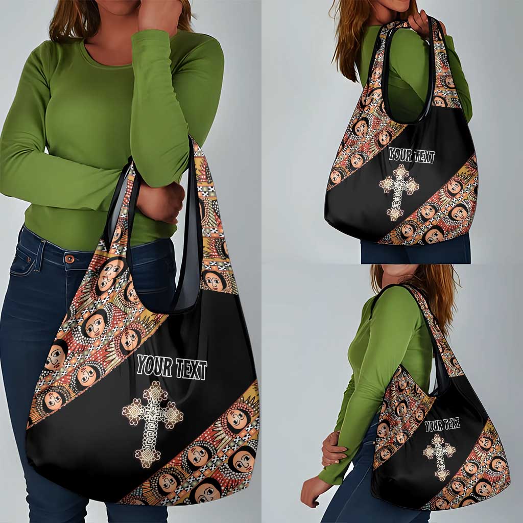 Personalized Ethiopia Grocery Bag Ethiopian Orthodox Church Angel Black Color