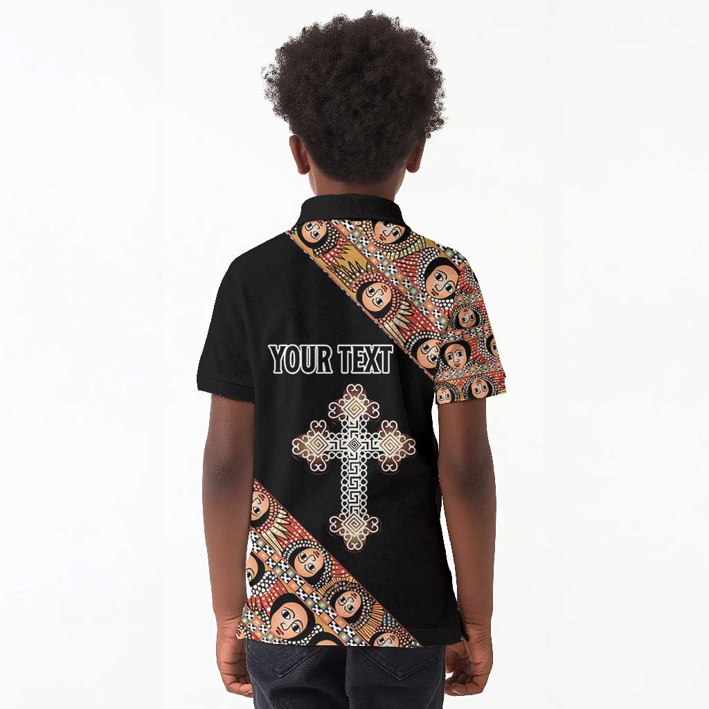 Personalized Ethiopia Kid Polo Shirt Ethiopian Orthodox Church Angel Black Color