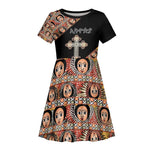 Personalized Ethiopia Kid Short Sleeve Dress Ethiopian Orthodox Church Angel Black Color