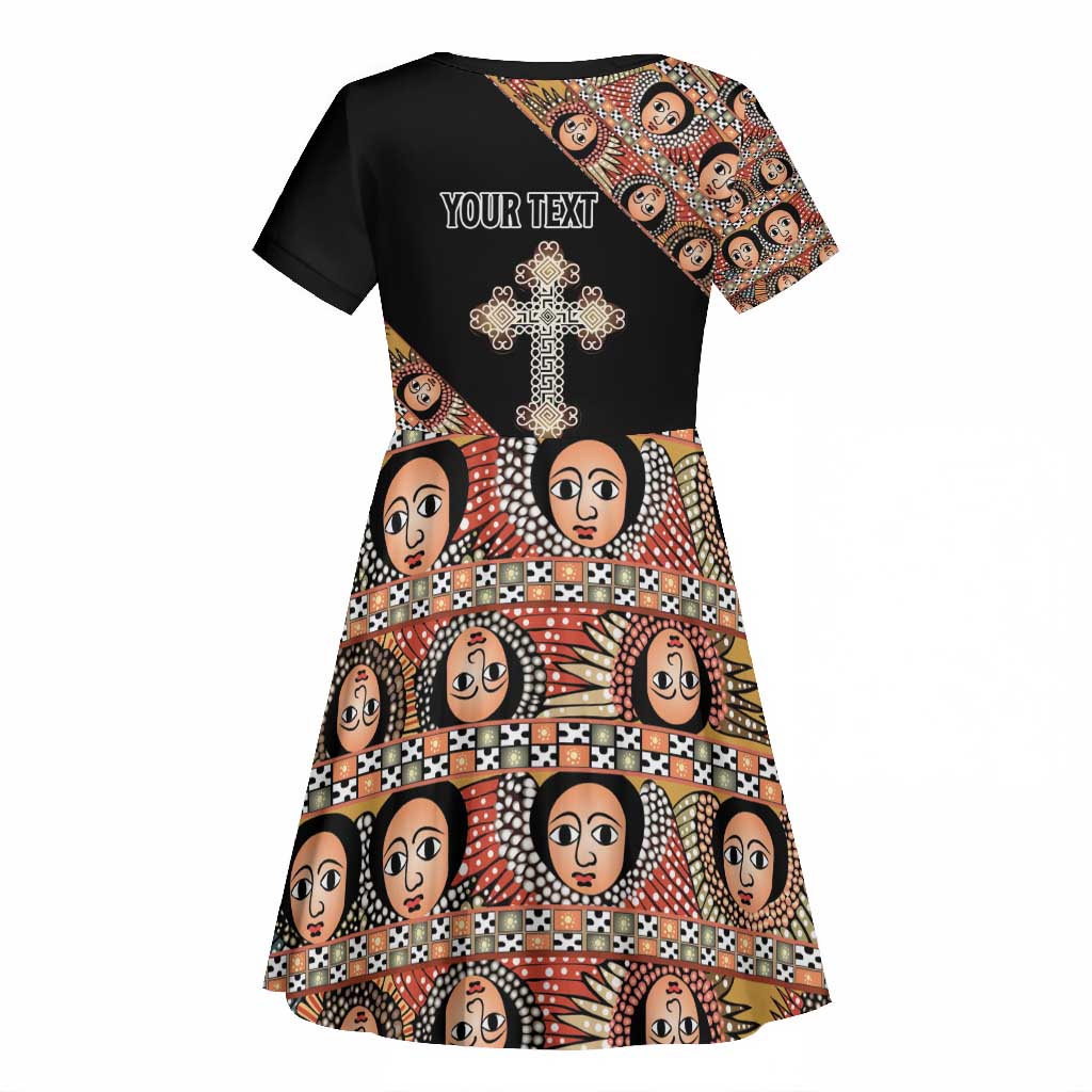 Personalized Ethiopia Kid Short Sleeve Dress Ethiopian Orthodox Church Angel Black Color