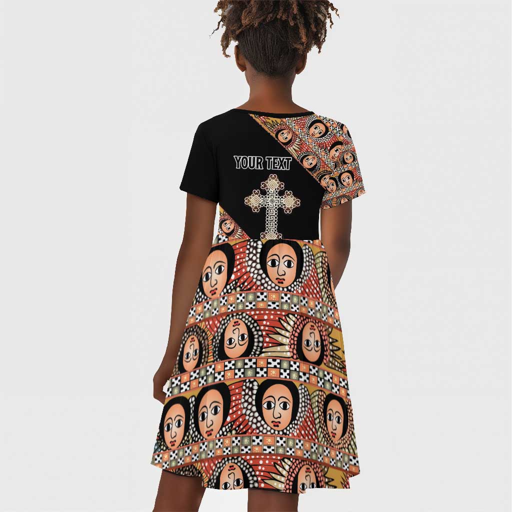Personalized Ethiopia Kid Short Sleeve Dress Ethiopian Orthodox Church Angel Black Color