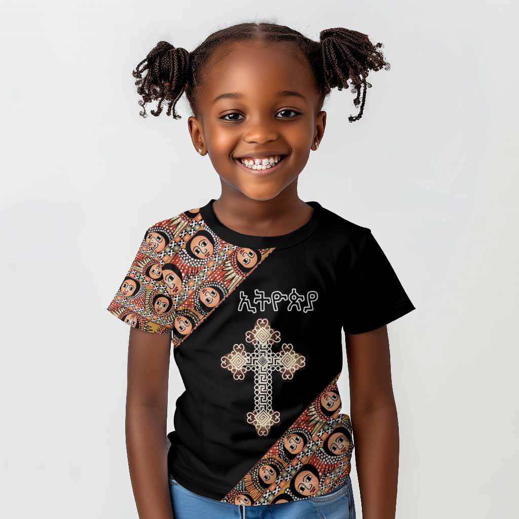 Personalized Ethiopia Kid T shirt Ethiopian Orthodox Church Angel Black Color