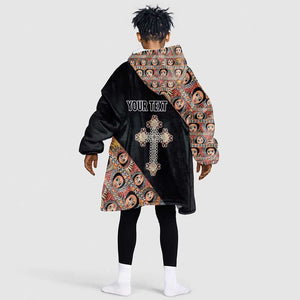 Personalized Ethiopia Kid Wearable Blanket Hoodie Ethiopian Orthodox Church Angel Black Color