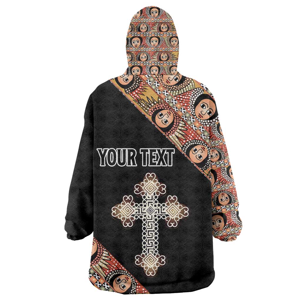 Personalized Ethiopia Kid Wearable Blanket Hoodie Ethiopian Orthodox Church Angel Black Color