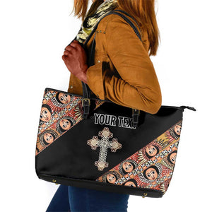 Personalized Ethiopia Leather Tote Bag Ethiopian Orthodox Church Angel Black Color
