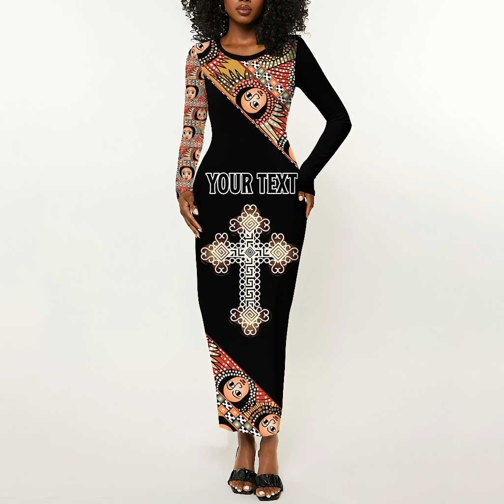 Personalized Ethiopia Long Sleeve Bodycon Dress Ethiopian Orthodox Church Angel Black Color LT15