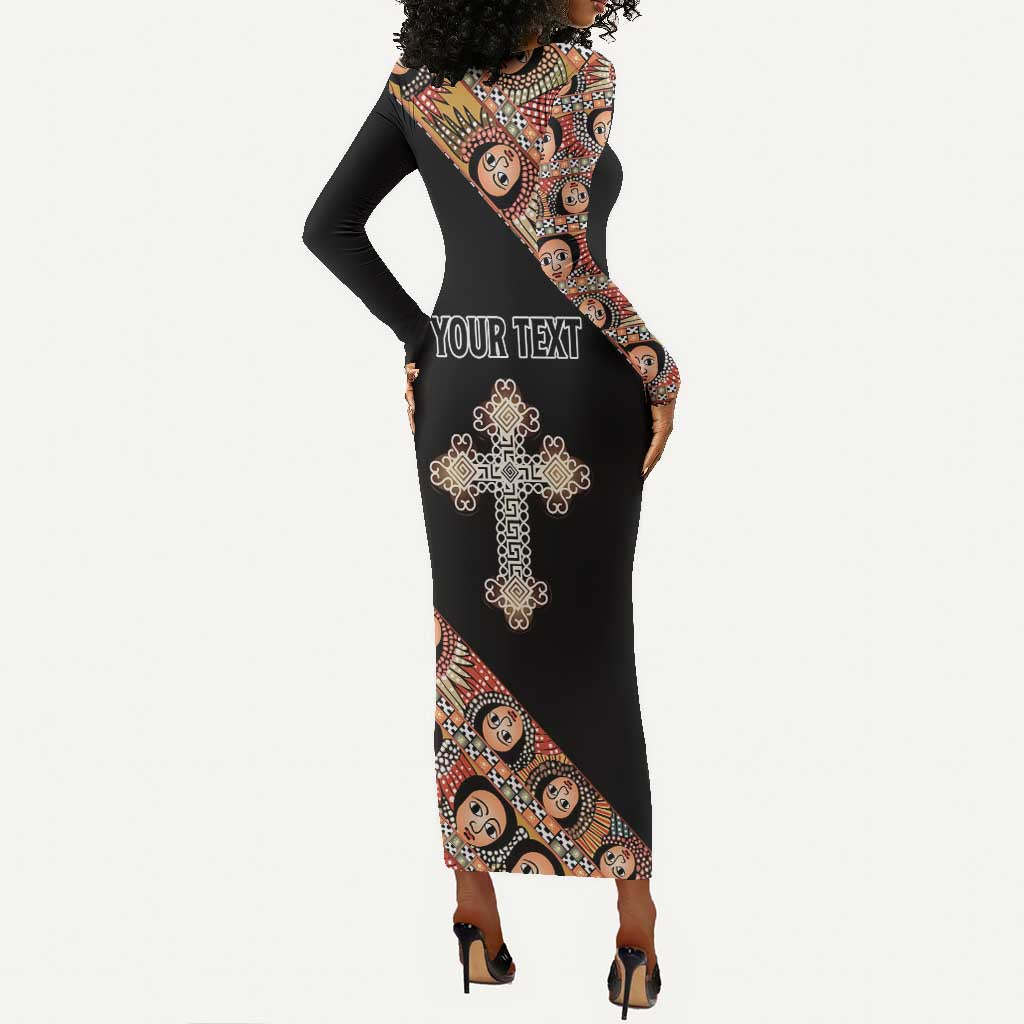 Personalized Ethiopia Long Sleeve Bodycon Dress Ethiopian Orthodox Church Angel Black Color LT15