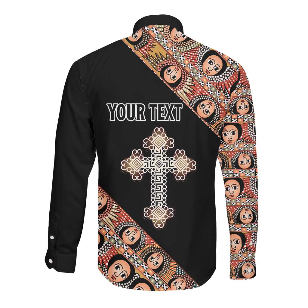 Personalized Ethiopia Long Sleeve Button Shirt Ethiopian Orthodox Church Angel Black Color
