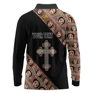 Personalized Ethiopia Long Sleeve Polo Shirt Ethiopian Orthodox Church Angel Black Color