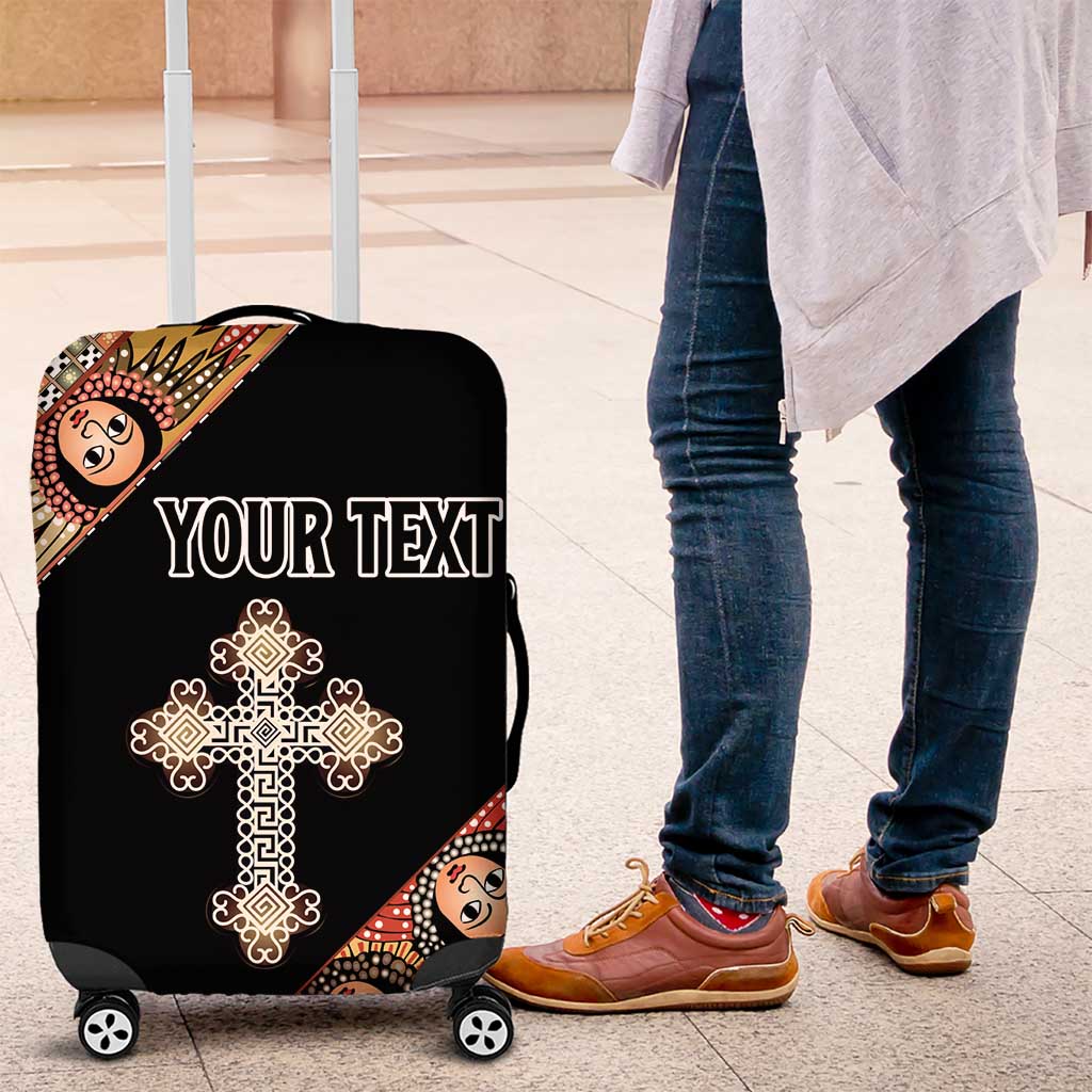 Personalized Ethiopia Luggage Cover Ethiopian Orthodox Church Angel Black Color