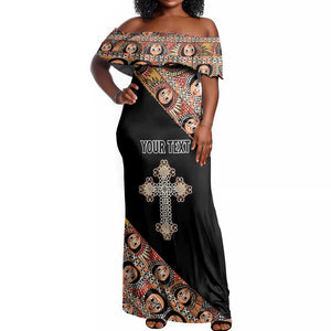 Personalized Ethiopia Off Shoulder Maxi Dress Ethiopian Orthodox Church Angel Black Color