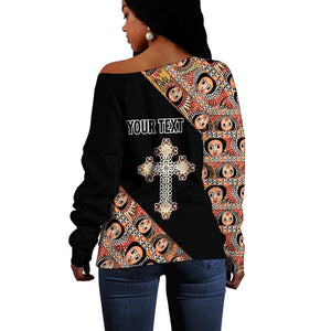 Personalized Ethiopia Off Shoulder Sweater Ethiopian Orthodox Church Angel Black Color
