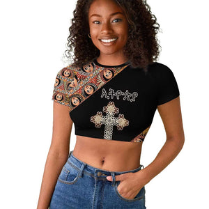 Personalized Ethiopia Raglan Cropped T shirt Ethiopian Orthodox Church Angel Black Color